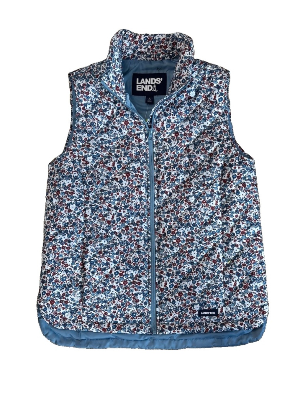 Lands' End Blue Floral Quilted Womens Vest Size S